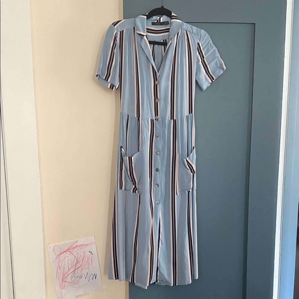 RDI Blue and White Striped Midi Dress